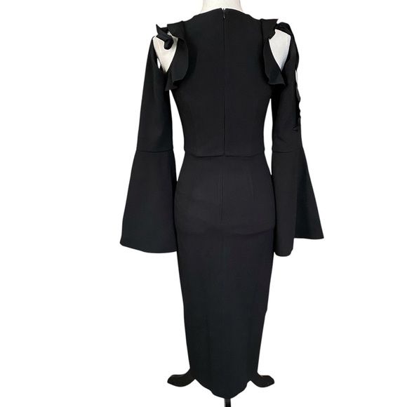 Rebecca Vallance Gigi Black Ruffle Cold Shoulder Midi Dress Size 2 - Picture 13 of 16